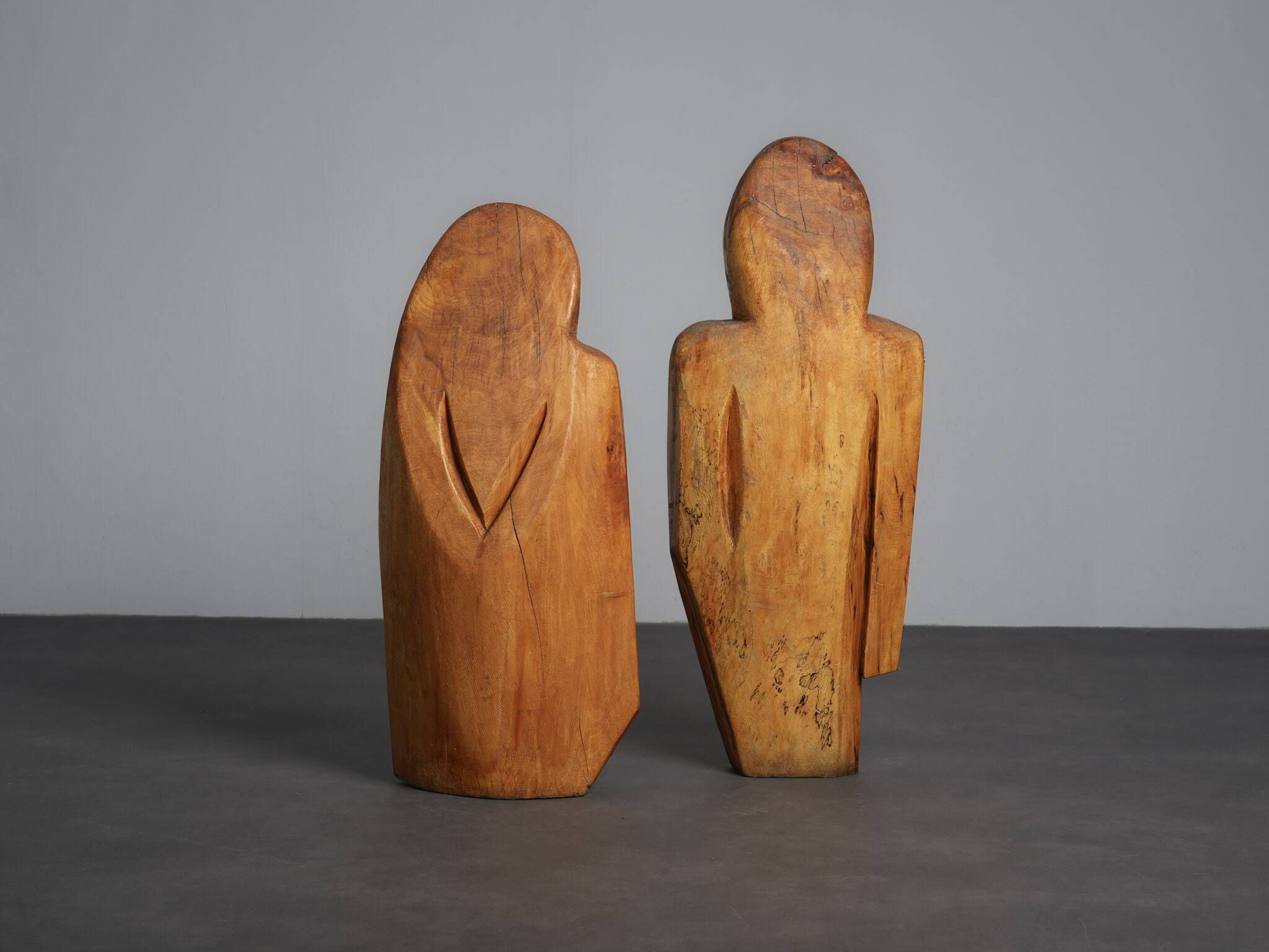 Carved wood sculpture group “Family” by Roland Lavianne, France, 1970s