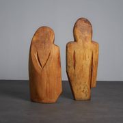 Carved wood sculpture group “Family” by Roland Lavianne, France, 1970s