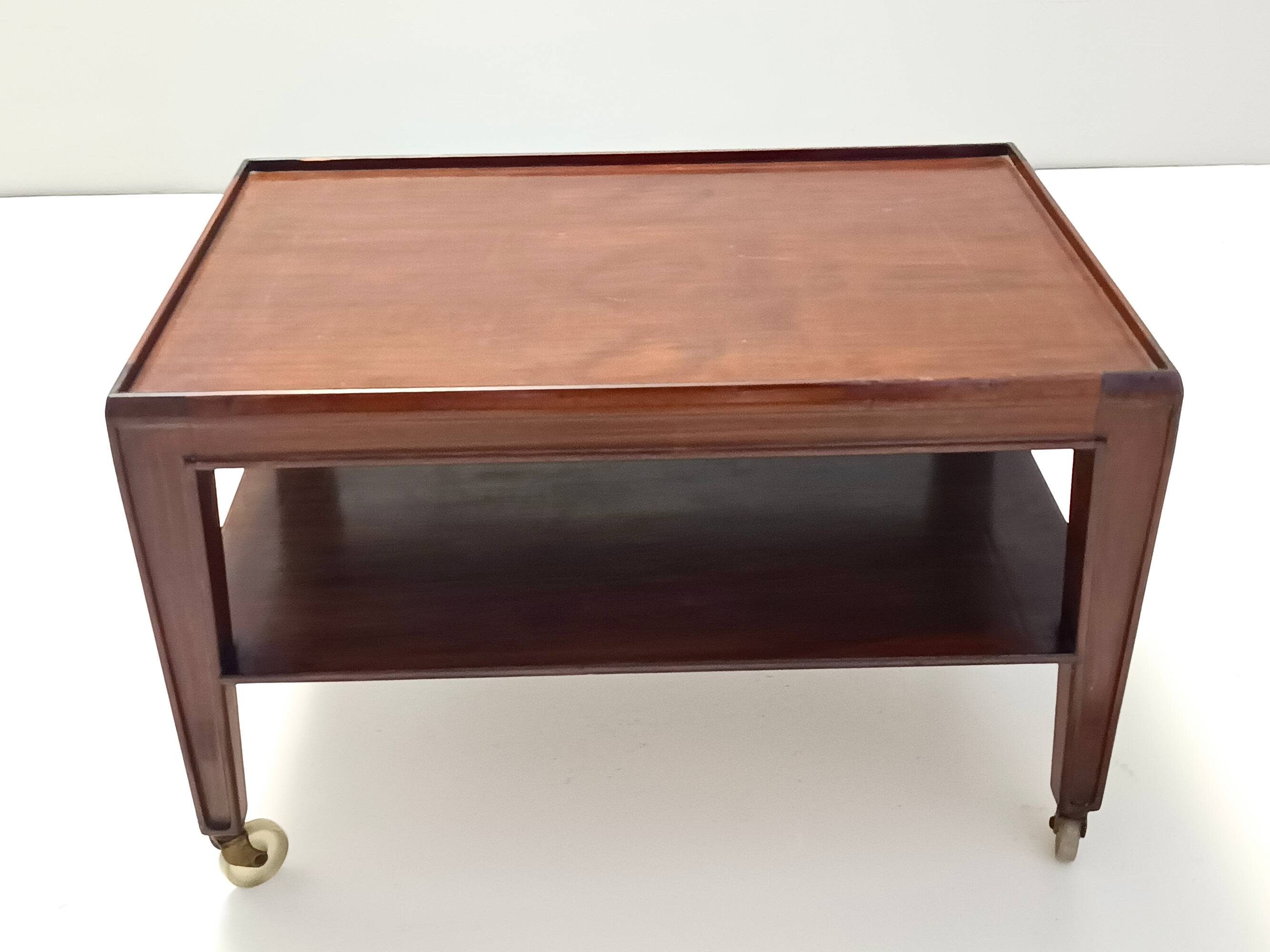 Rectangular Walnut Coffee Table by Paolo Buffa with Casters, Italy