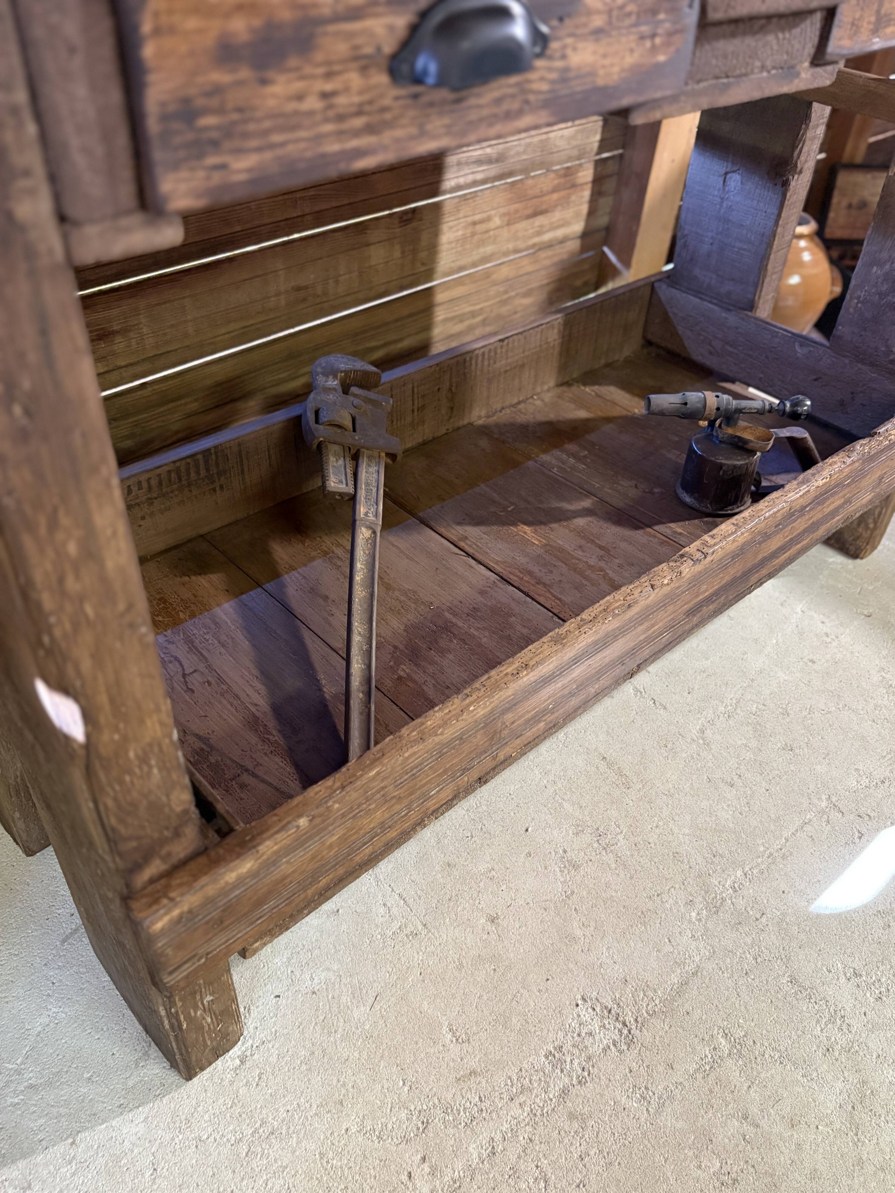 Antique workbench/renovated console – a unique piece full of character