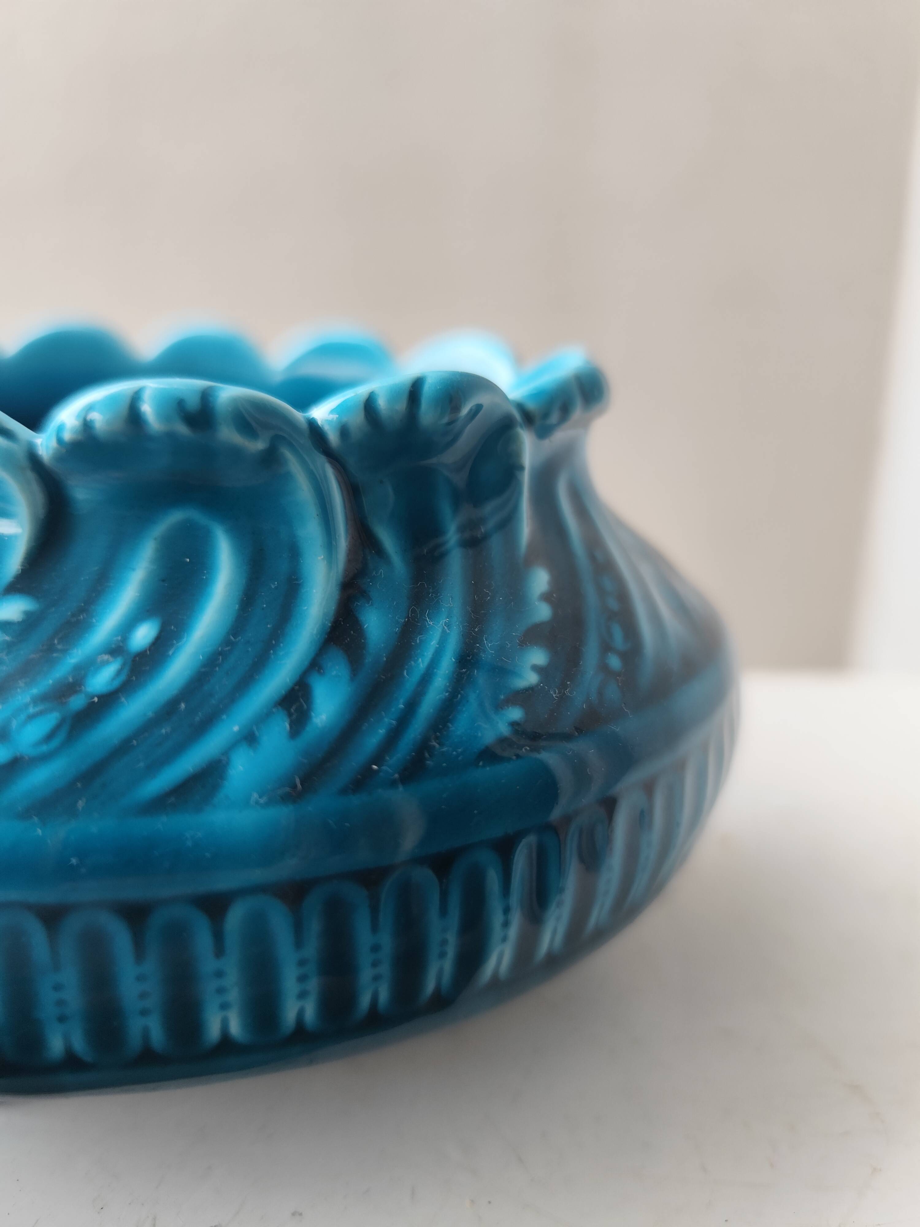 Blue glazed ceramic vase and pocket planter by Théodore Deck.