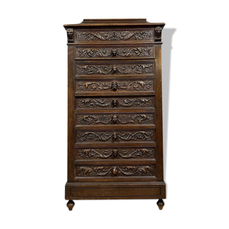 Collector's furniture / Renaissance style chest of drawers in solid oak circa 1880