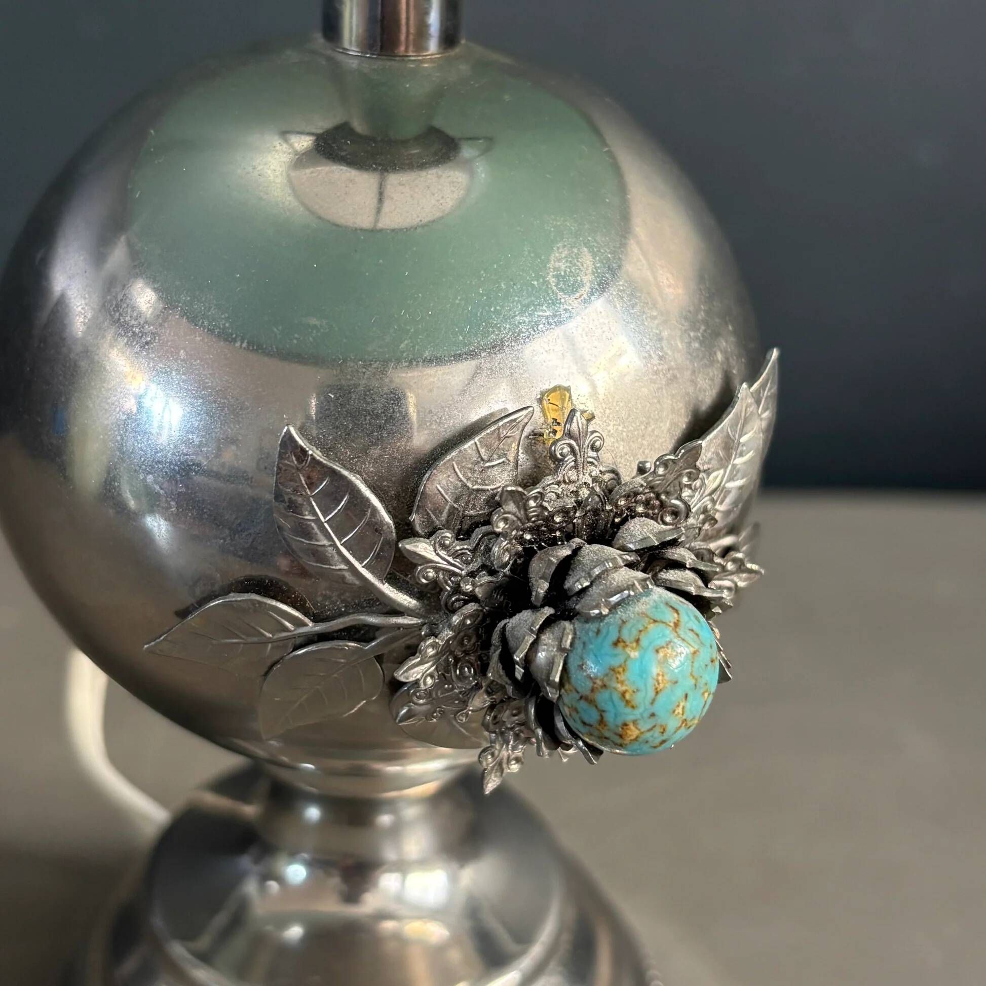 Chrome and turquoise metal table lamp