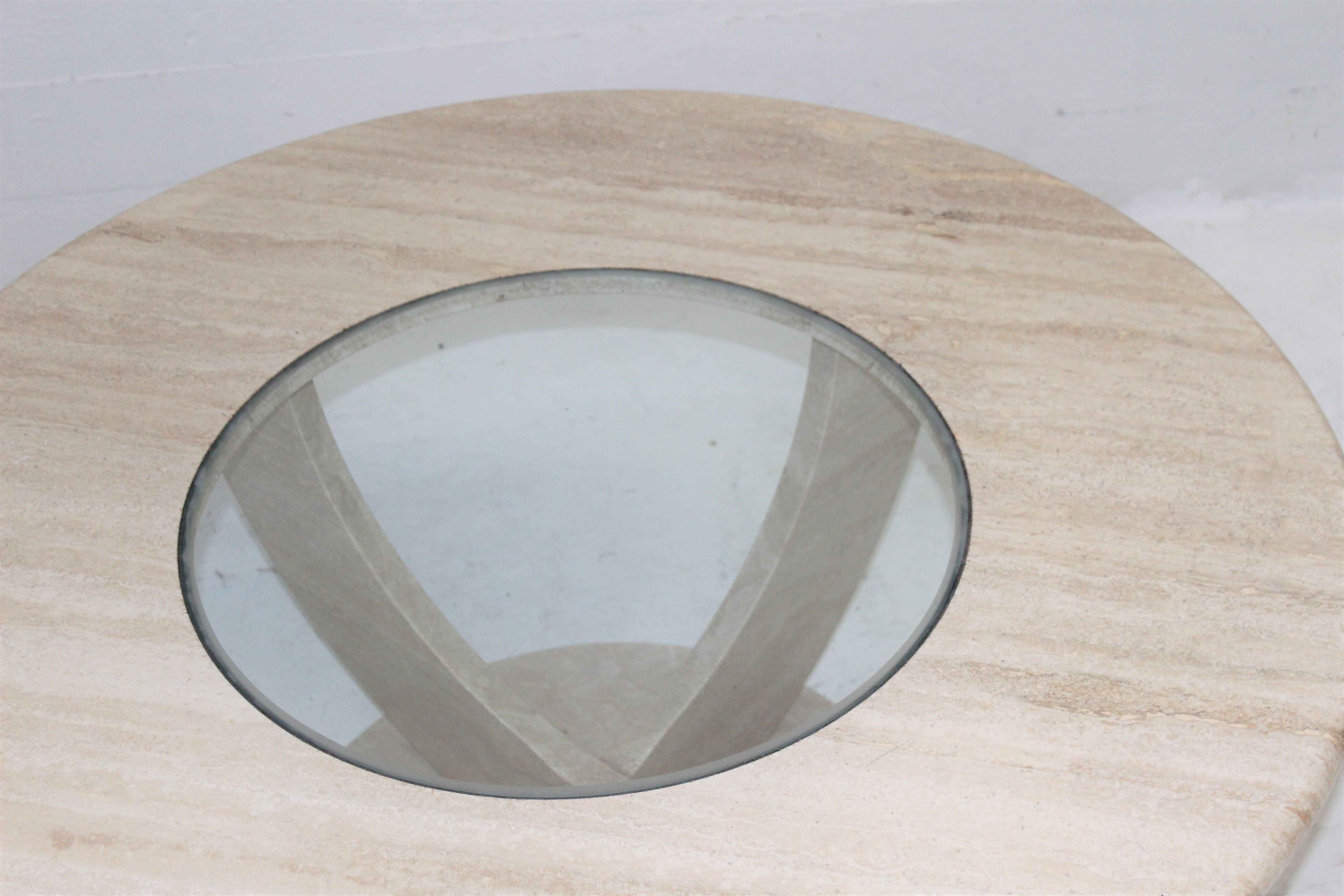 Double table travertine and glass