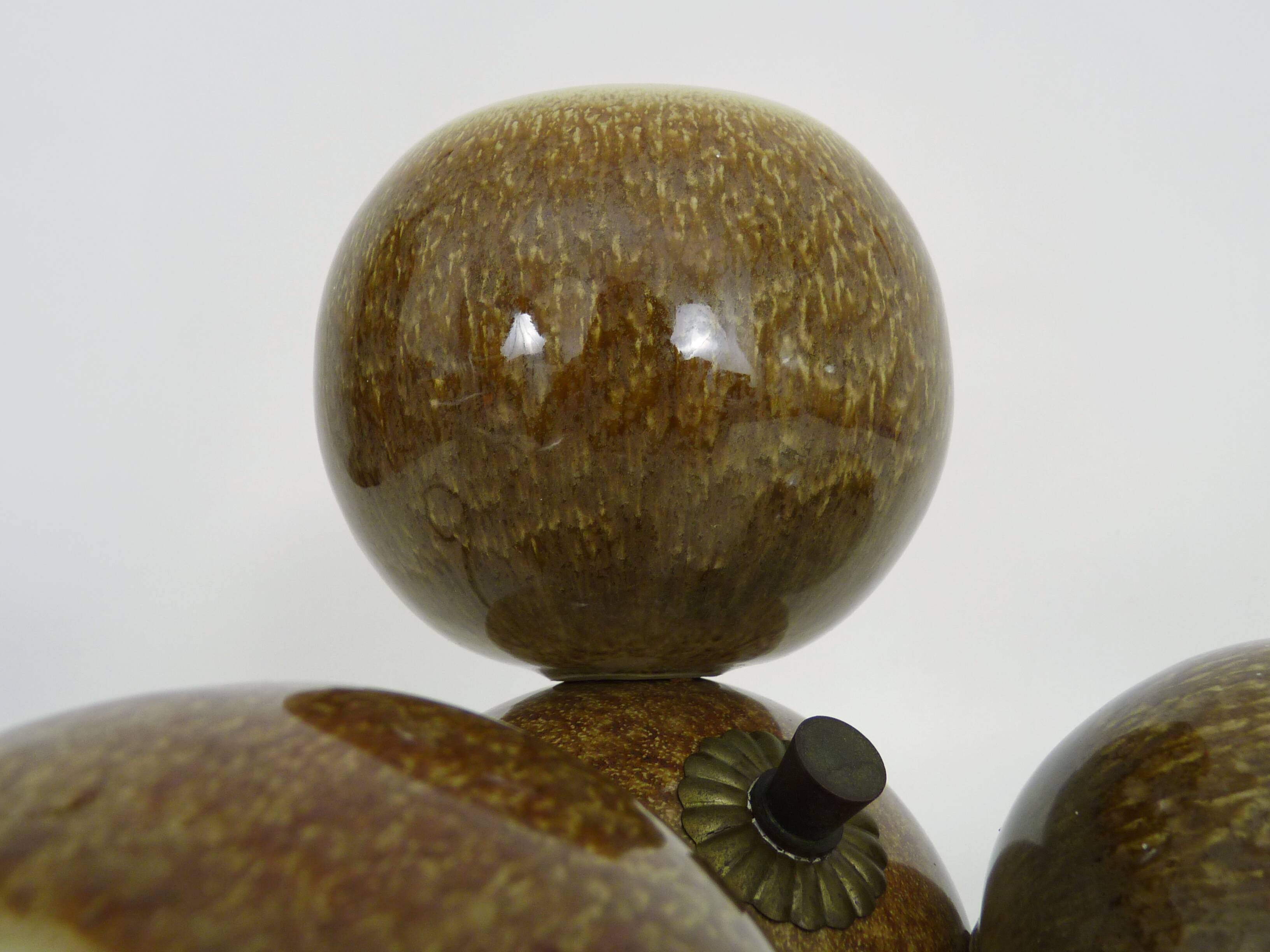 3-light chandelier with glazed sandstone balls. 50s-60s Italy