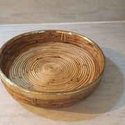 Bauhaus rattan tray with gilded brass edge, G. Crespi