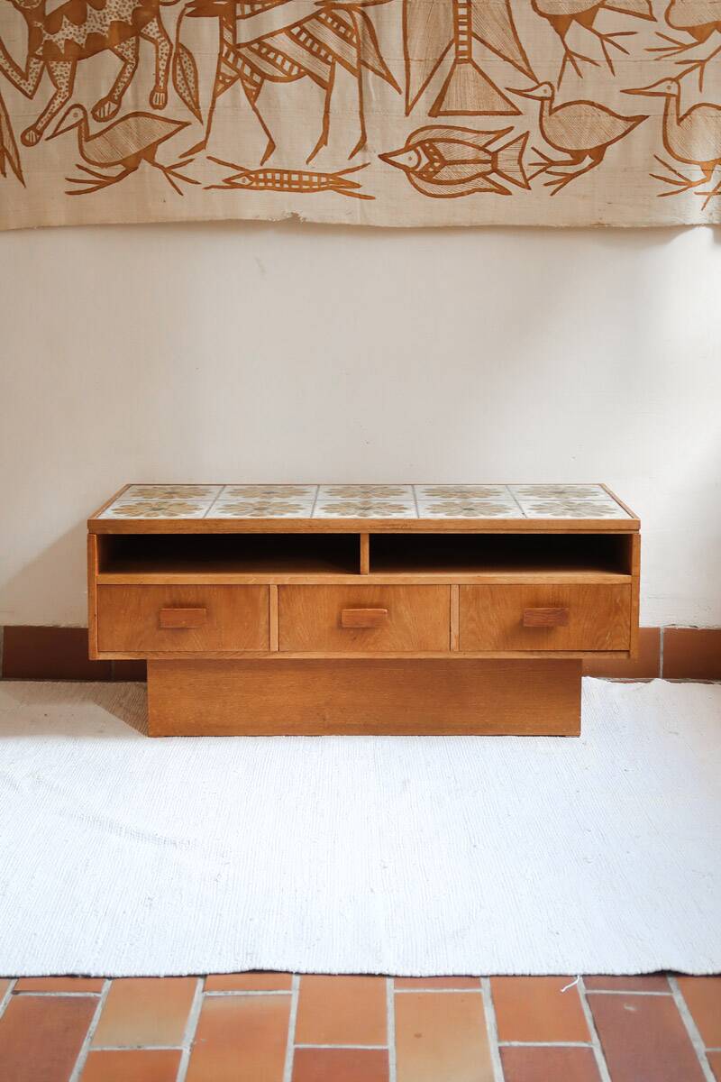 Vintage TV unit wood ceramic 1970s