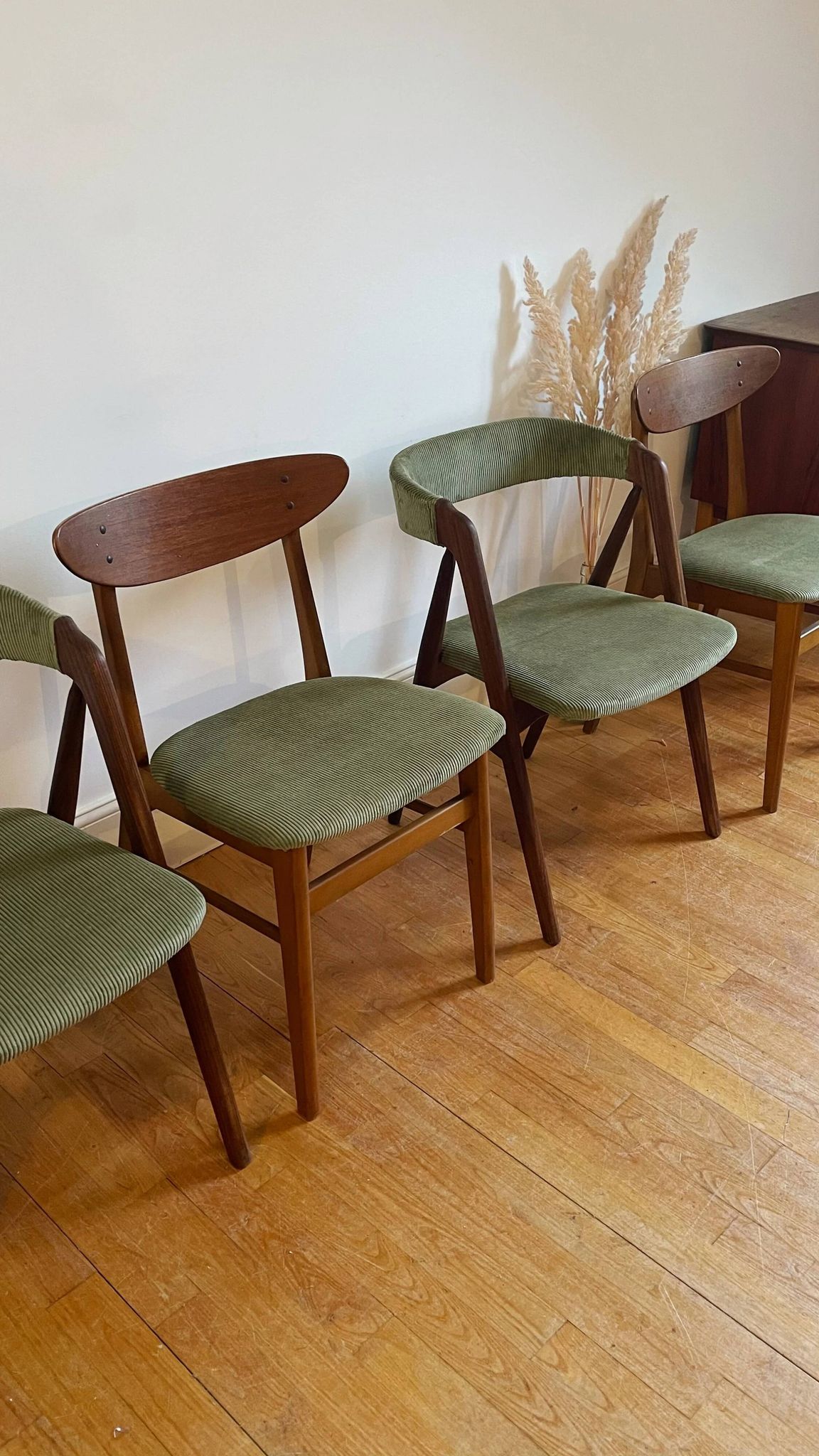 Vintage Farstrup 210 Scandinavian chairs in stained beech and teak.