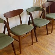 Vintage Farstrup 210 Scandinavian chairs in stained beech and teak.