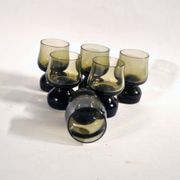 Set of 6 vintage smoked glass shot glasses from Italy, 1970-1980.