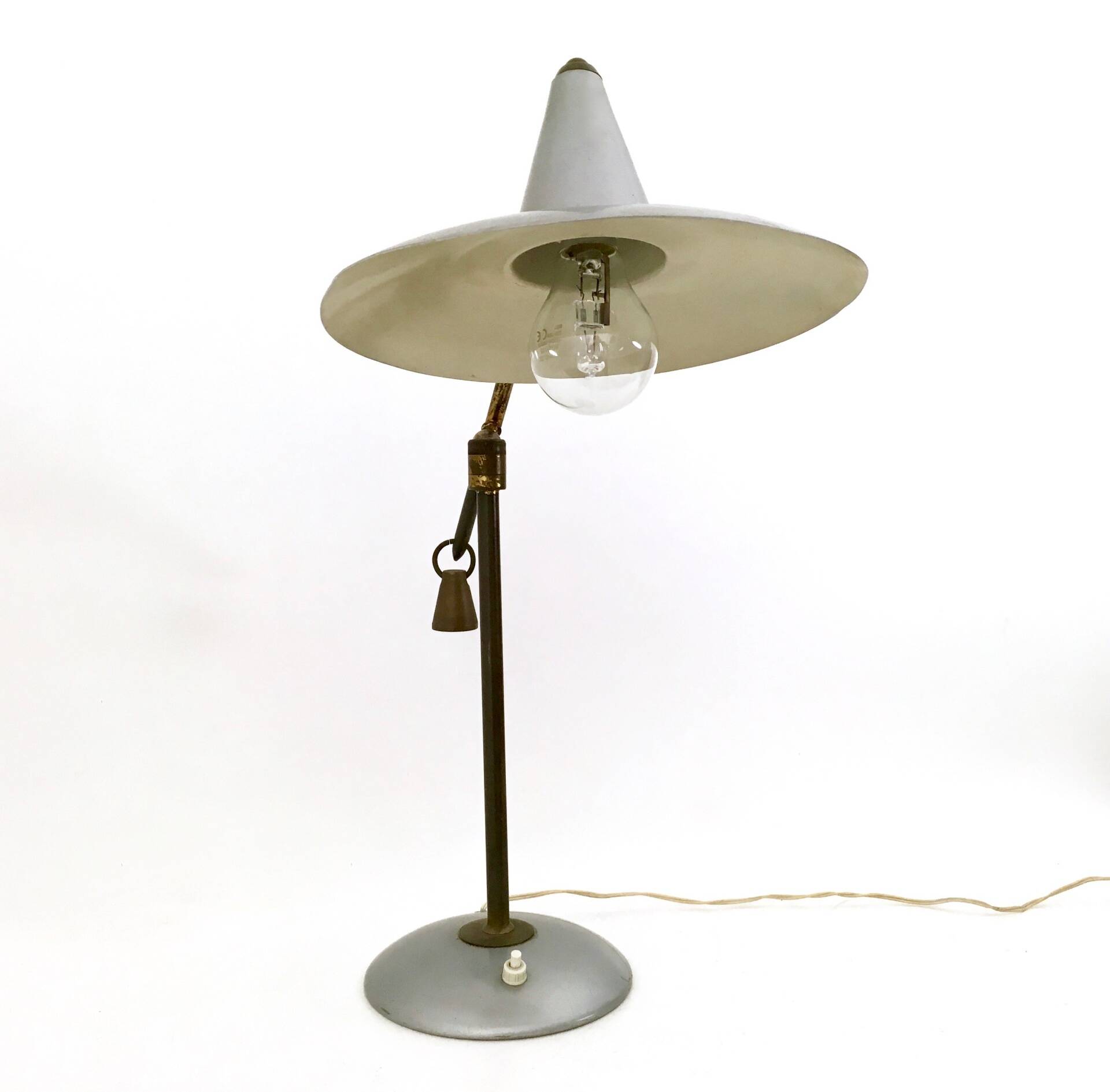 Vintage Brass and Silver Varnished Metal Desk Lamp, Italy