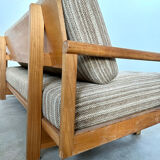 Old wooden sofa vintage brutalist design 60s