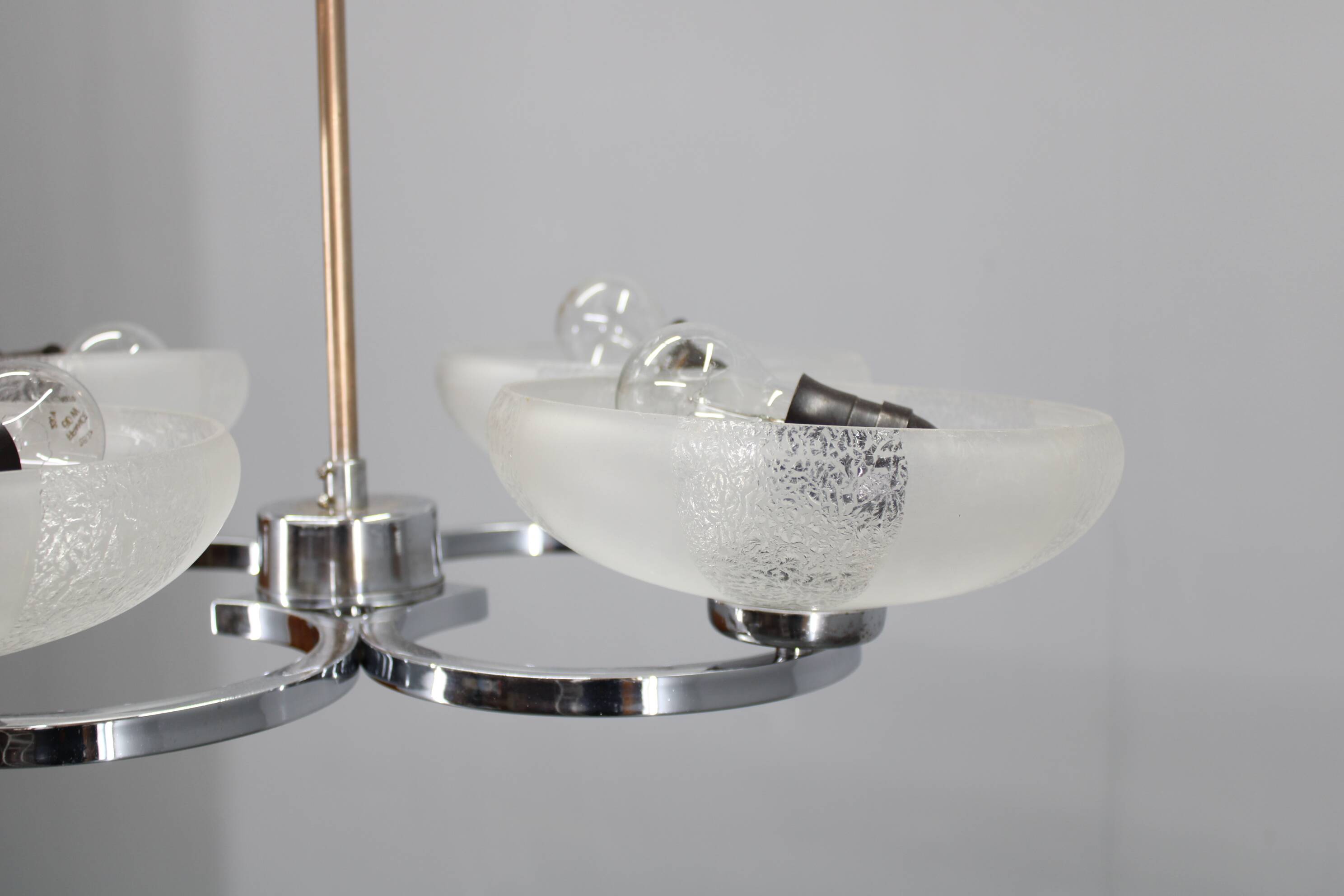 1950s Chrome and Glass Chandelier by Napako, Czechoslovakia
