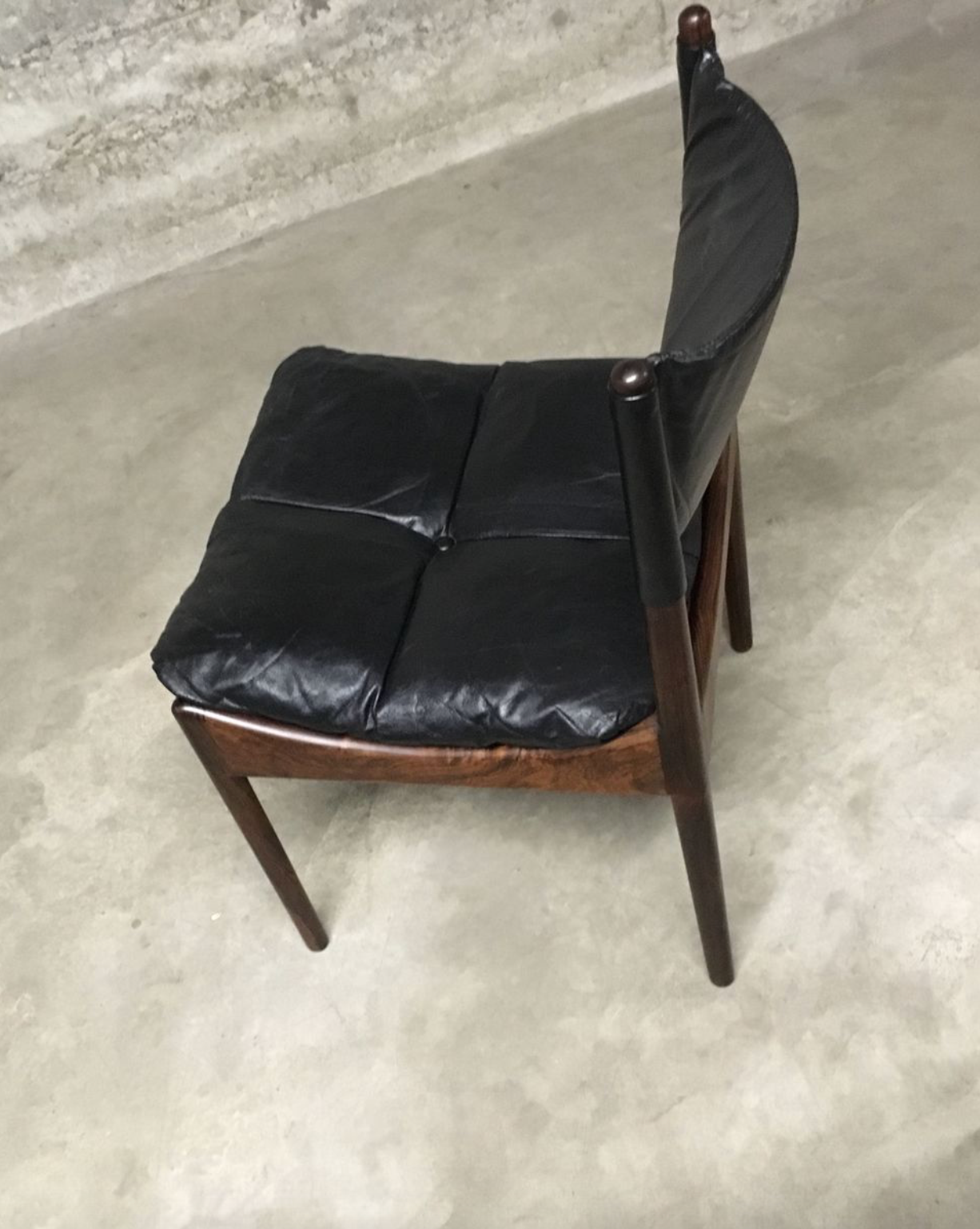 Set of 4 Rio palisander & black leather chairs, Modus model, by Kristian Vedel for Soren Willadsen