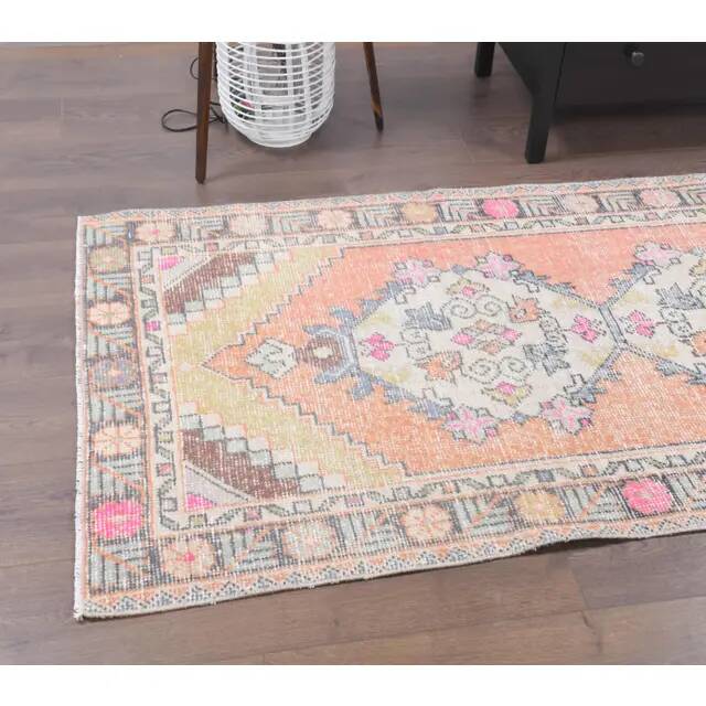 Vintage Turkish Hand-Knotted Wool Cotton Orange Runner 90x272