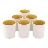 Ceramic glasses by Guy Resse white and yellow, Vallauris