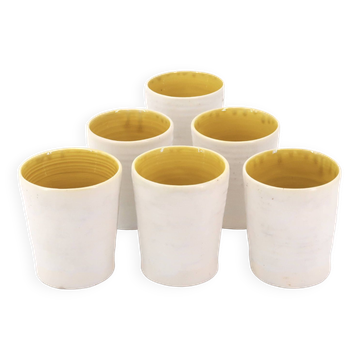 Ceramic vases by Guy Resse in white and yellow, Vallauris.