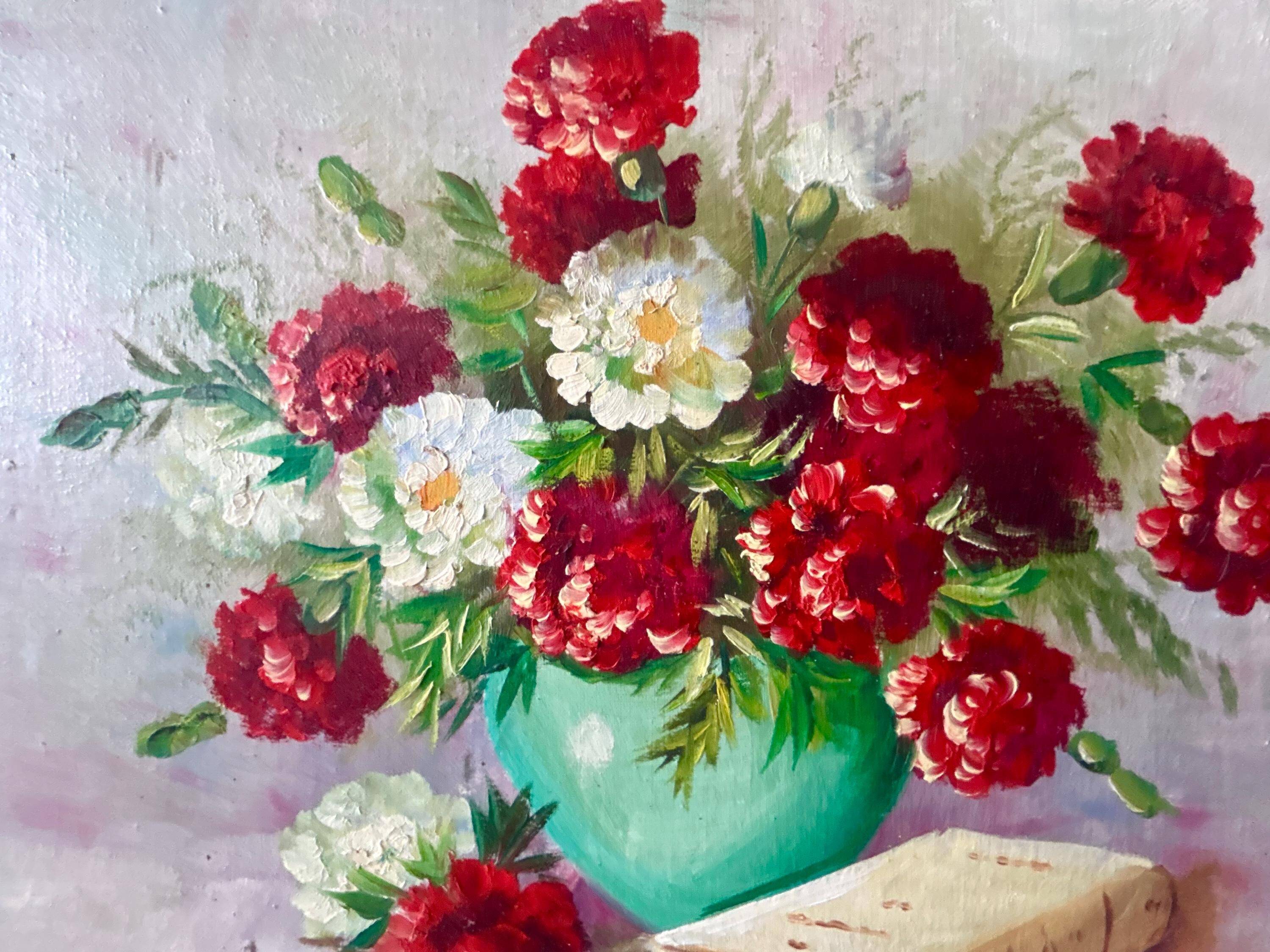 Vintage Still-Life "Peonies" Oil Painting