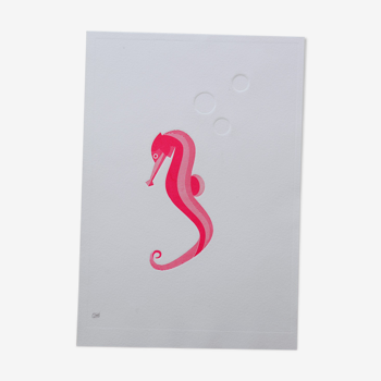 Engraving 2 colors seahorse