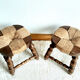 Pair of wood and straw fireplace stools 1950
