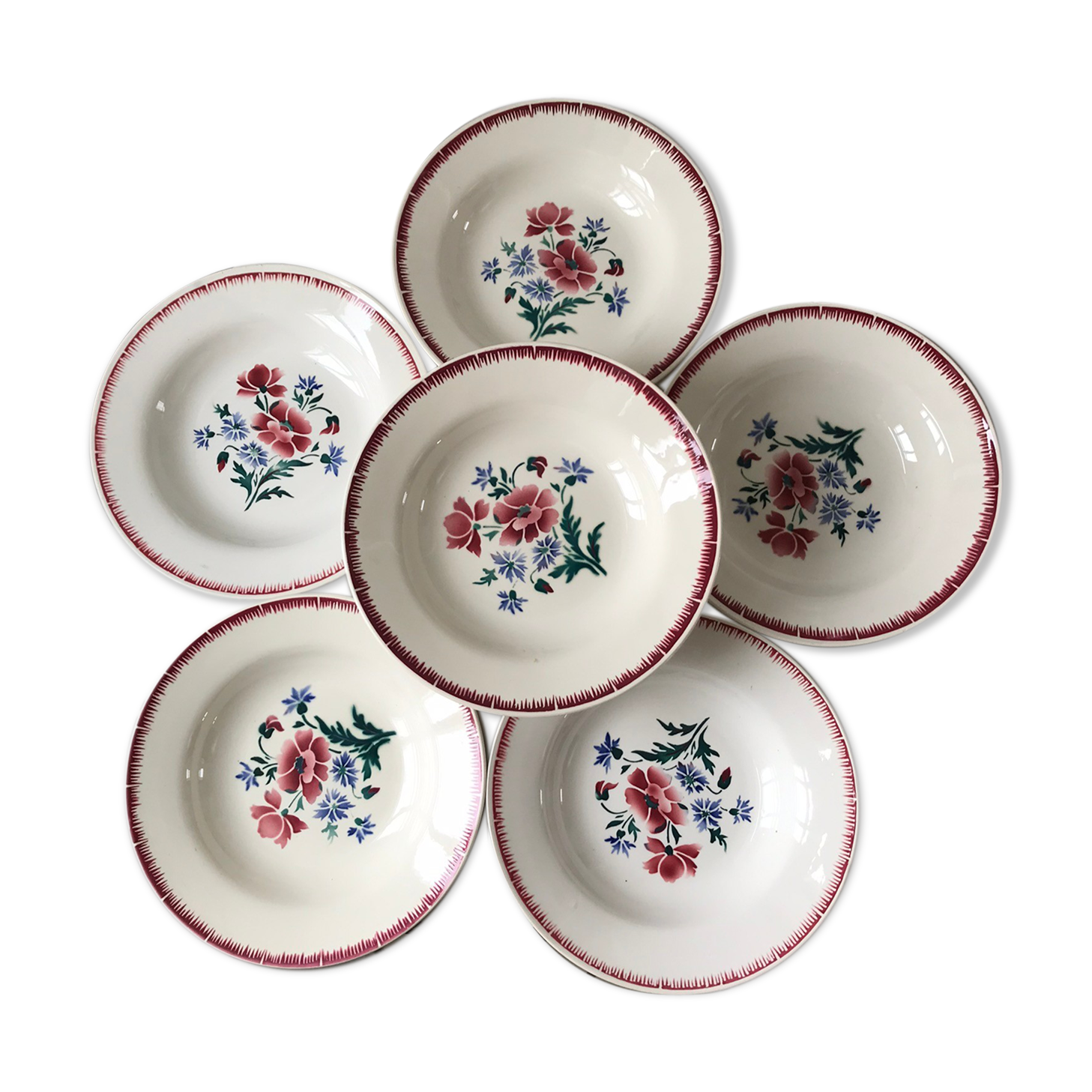 Lot of 6 hollow plates Digoin Sarreguemines model Prairial