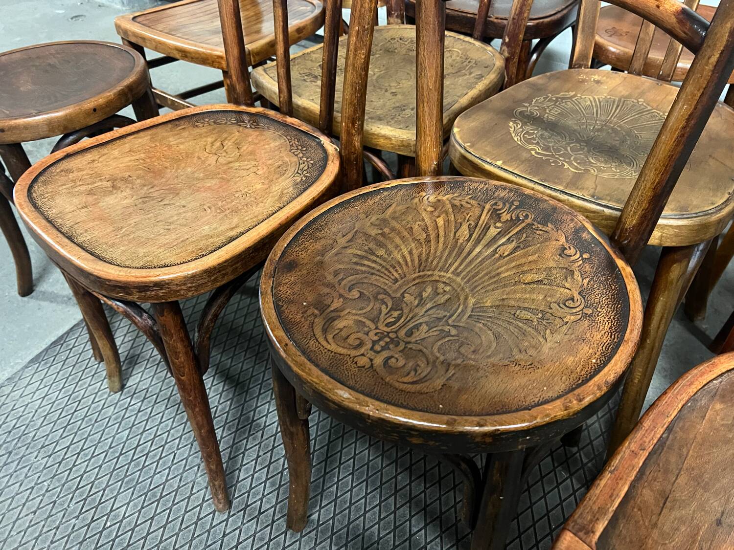 11 antique bistro chairs and a stool (thonet/Fischel/Baumann)