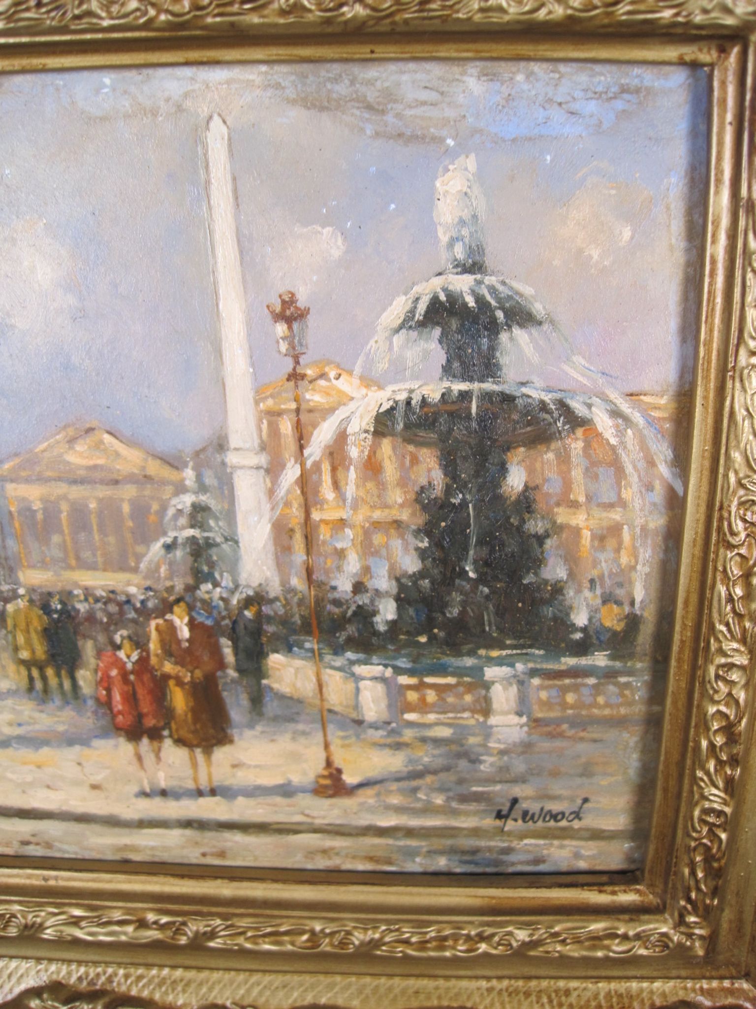 Post-impressionist painting Oil panel signed H. Wood Place Concorde PARIS