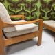 Fauteuil lounge scandinave en teck massif & ottoman 60/70