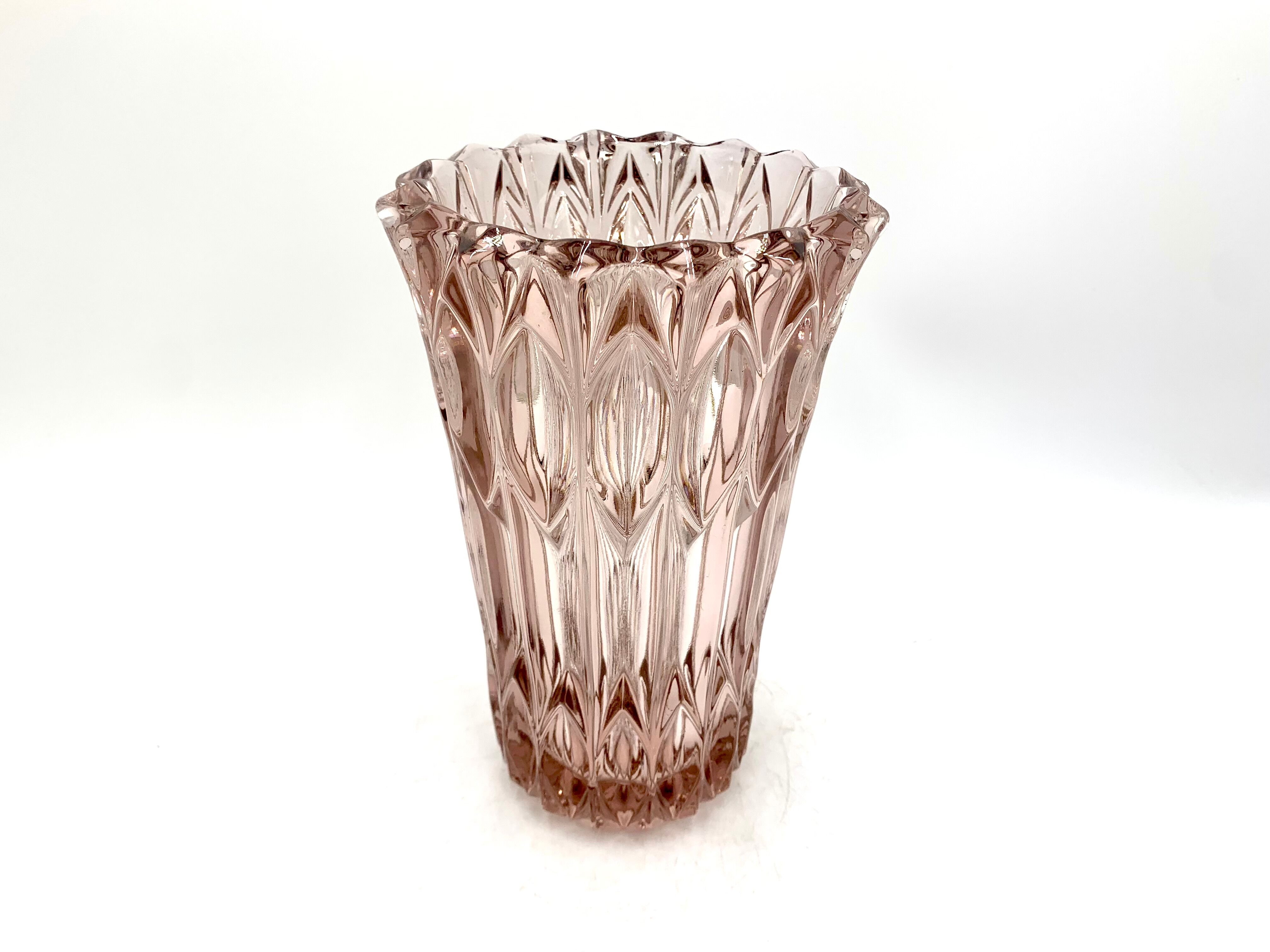 Pink crystal vase, Czech Republic, 1950s