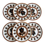 Set of 6 vintage 1970 Boch La Louvière dessert plates, kimono design.