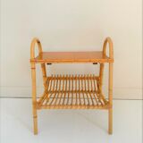 Magazine rack with vintage rattan top