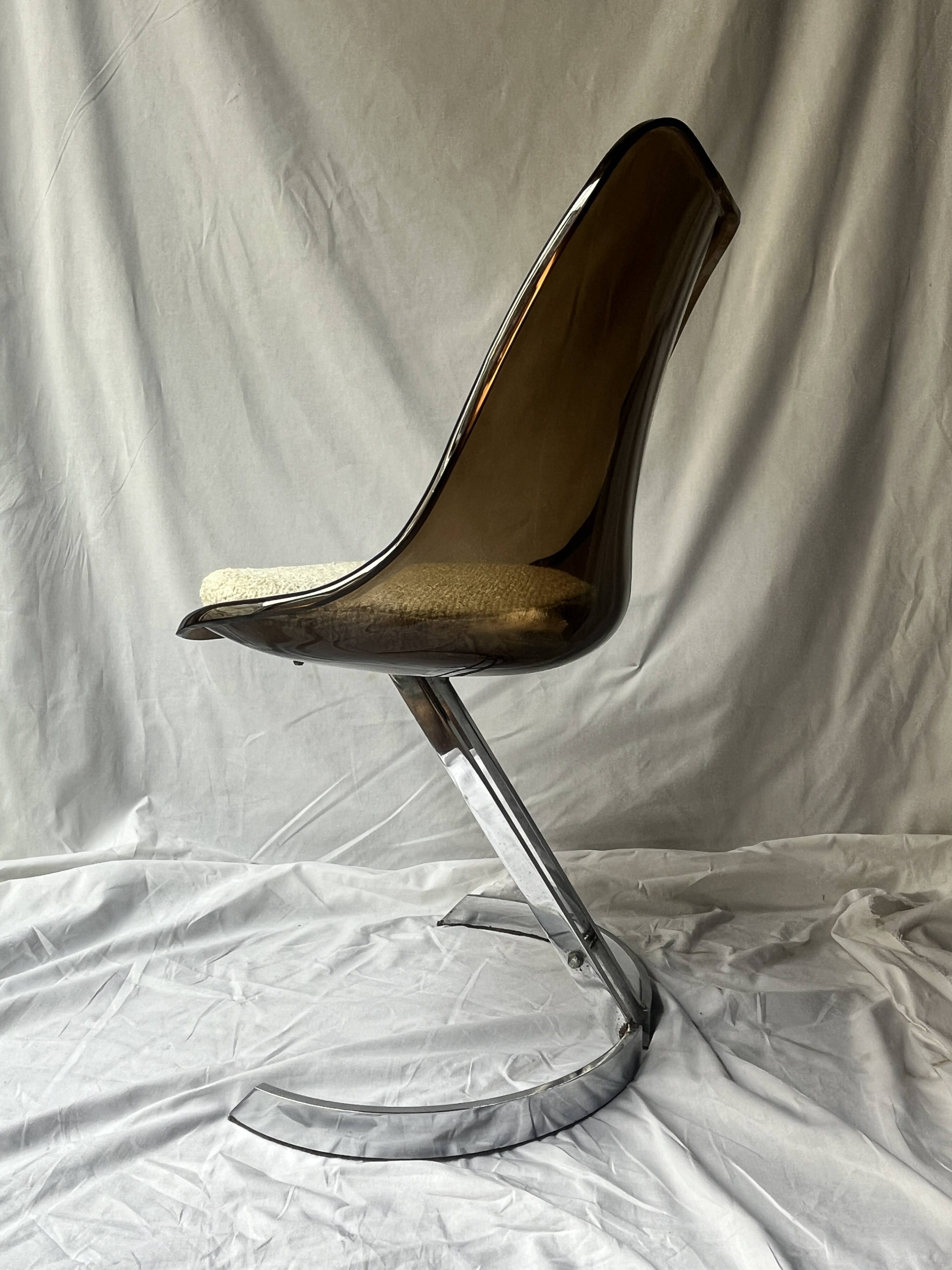 tulip chair in smoked plexiglass and chrome by Boris Tabacoff, design 1970