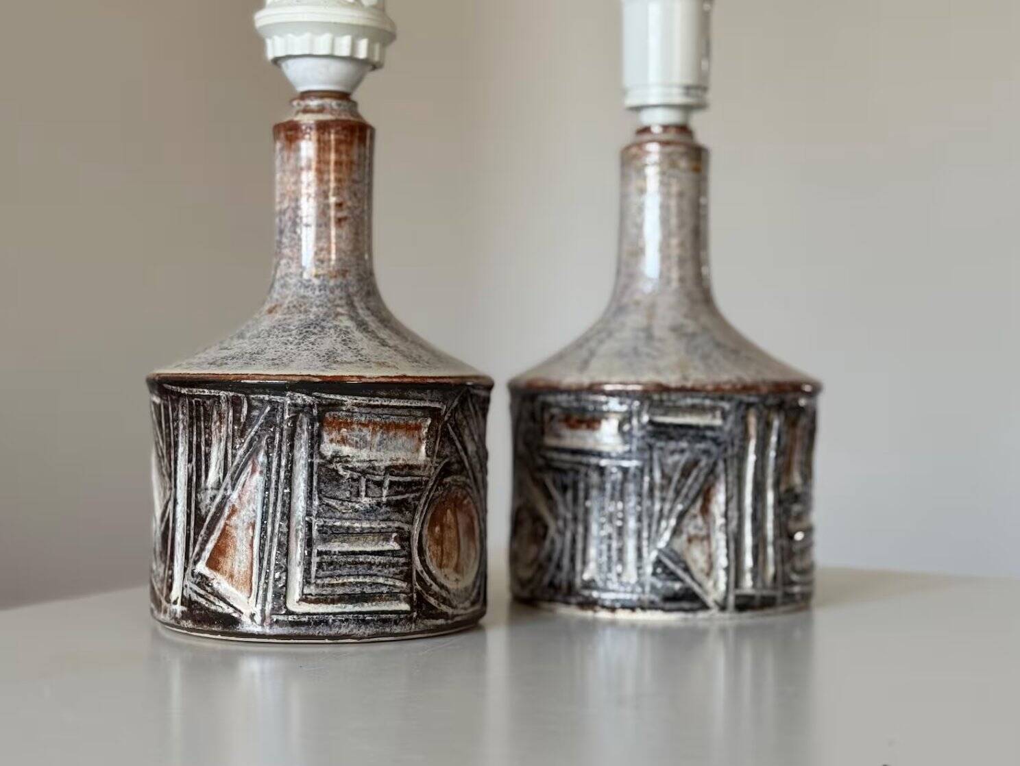 Vintage stoneware table lamps by Jette Hellerøe for Axella, 1960s, set of 2