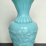 Pair of opaline candlesticks and its vase