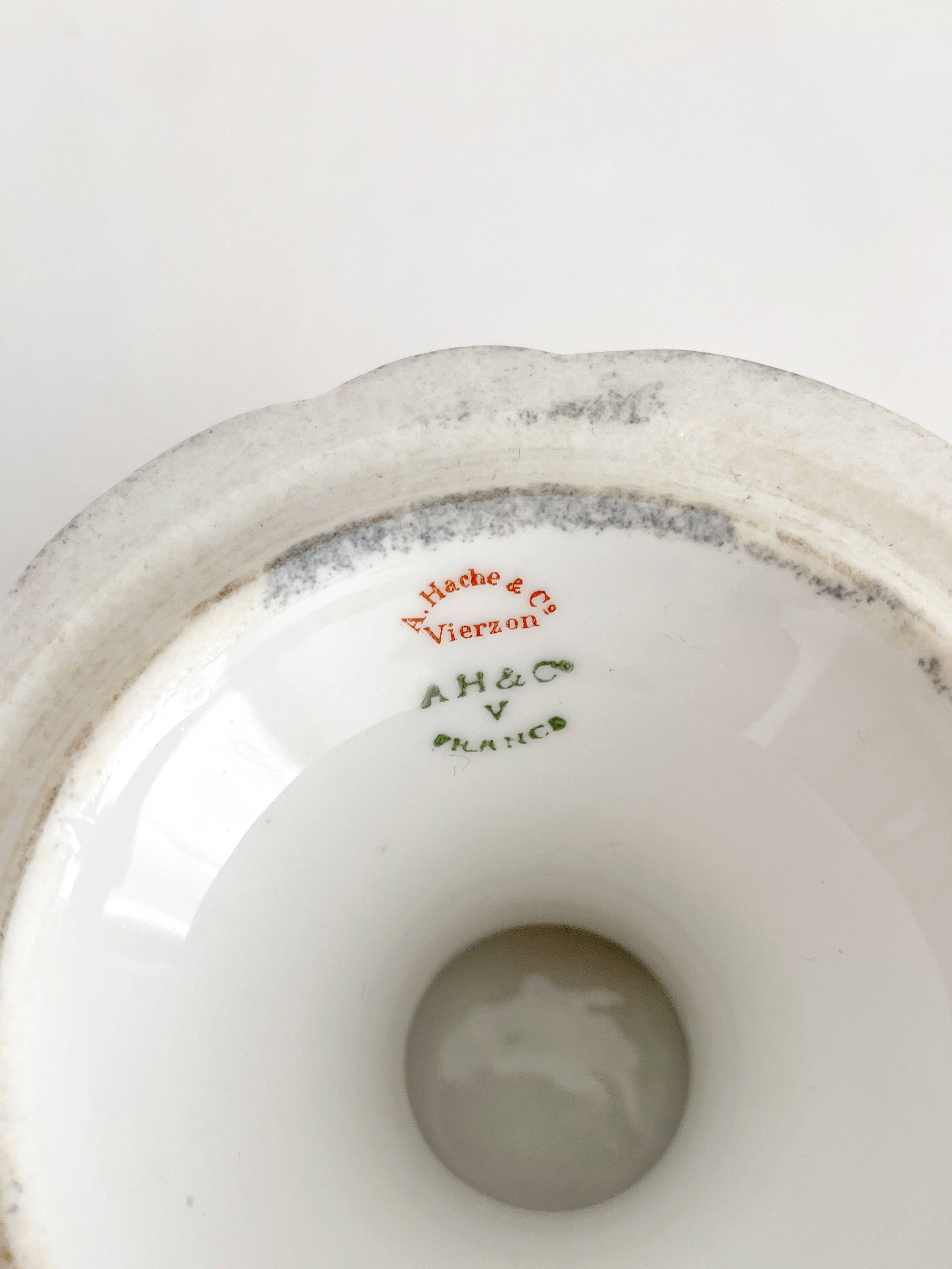 Antique Vierzon porcelain compote dish, A. Hache & cie, Art Nouveau