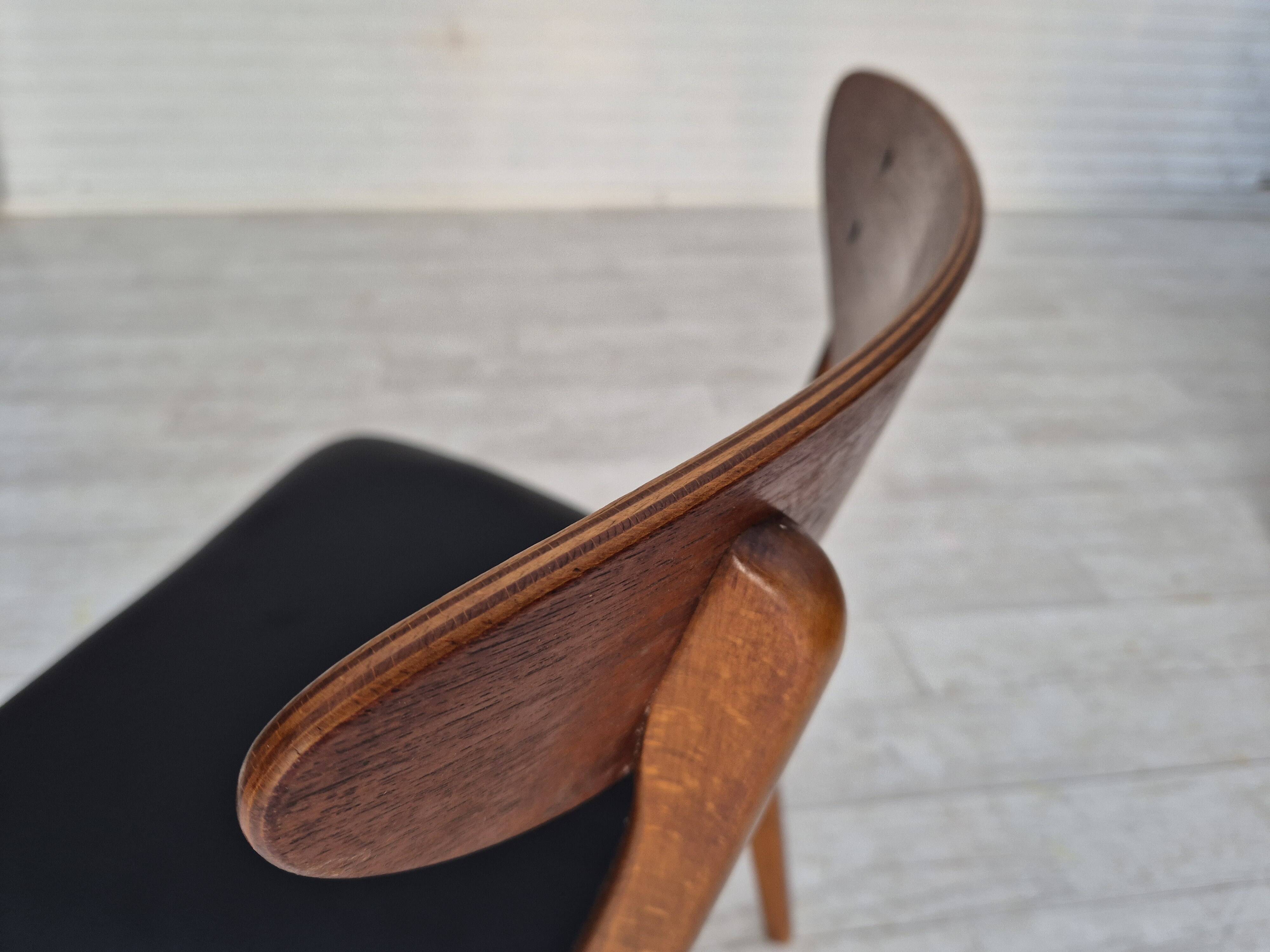 1960s, set of 4 Danish dining chairs by Farstrup, bent teak wood, reupholstered.