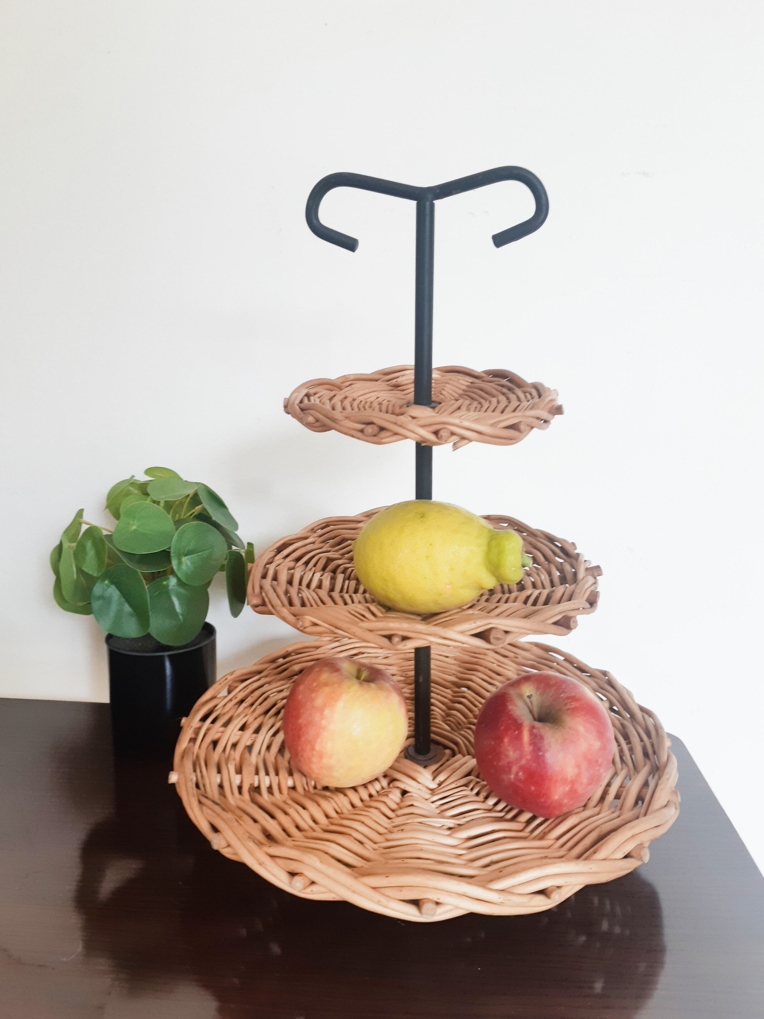 Rattan fruit or cheese holder, vintage, 50s