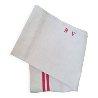 Old striped linen tea towel with monograms
