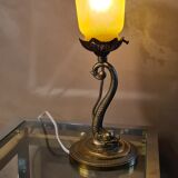 Lamp Dauphin bronze 1920 with tulip signed (Noverdy France) 32x11