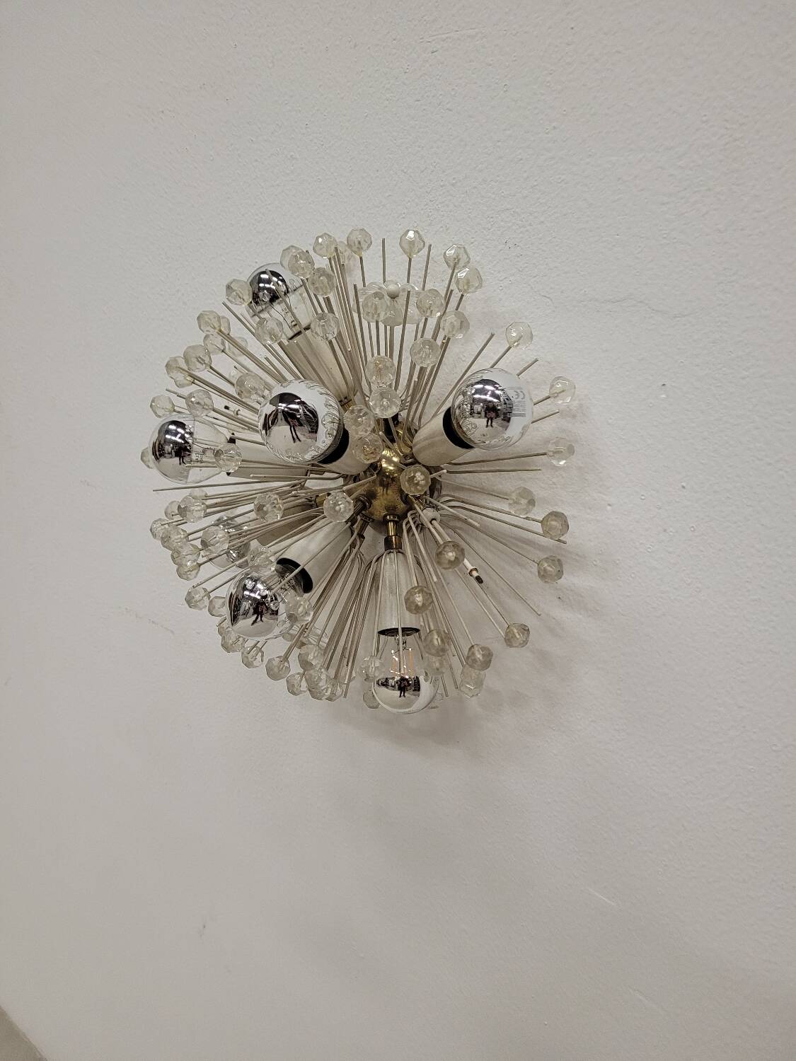 Vintage sputnik wall lamp emil stejnar in brass and glass 1960s