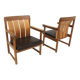 Set de 2 tables de fauteuils en cuir et en chêne, Ferdinand Lundqvist, Suède, 1960