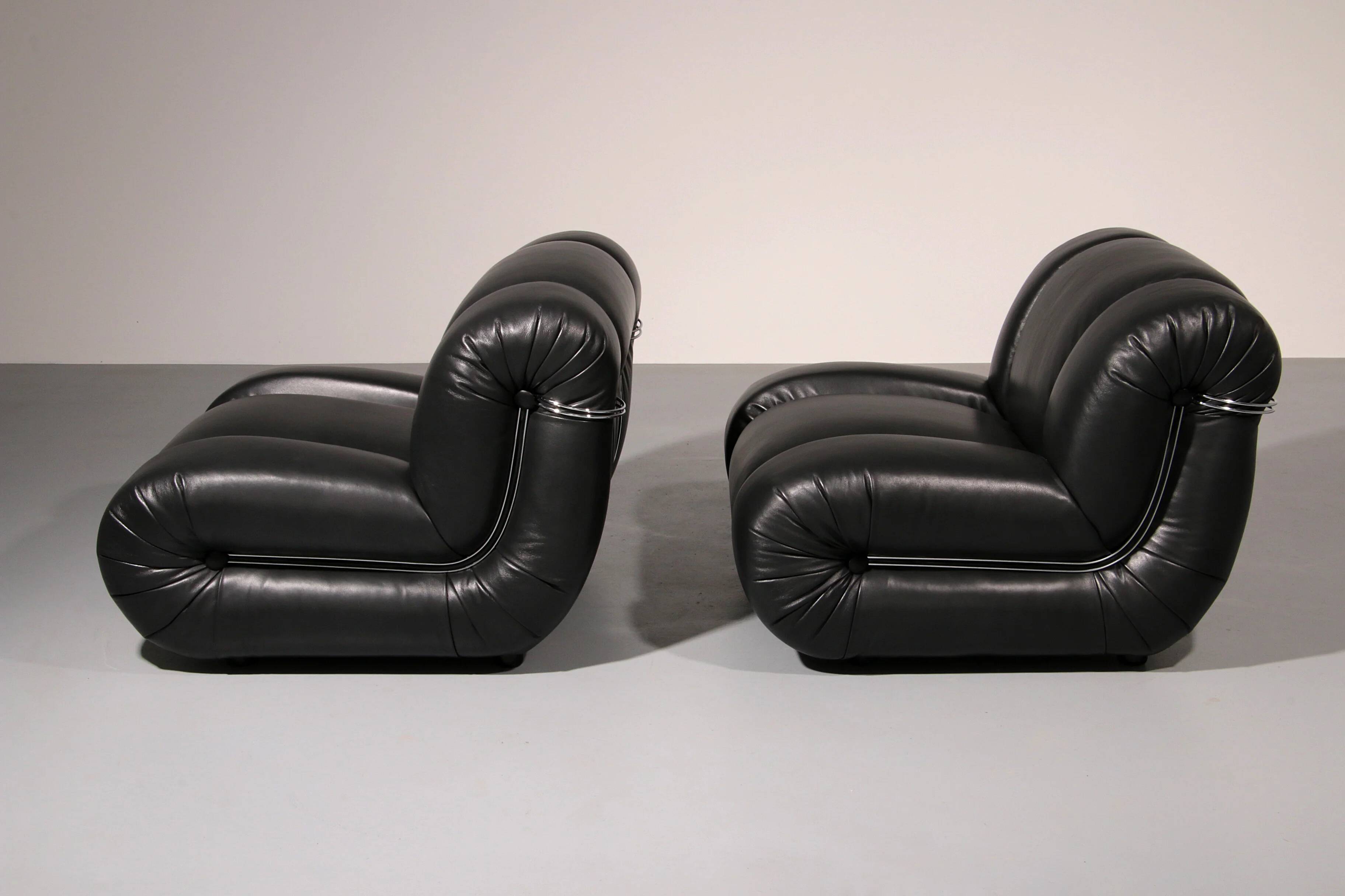 Mimo Padova black leather modular lounge chairs "Velasquez" - 1970