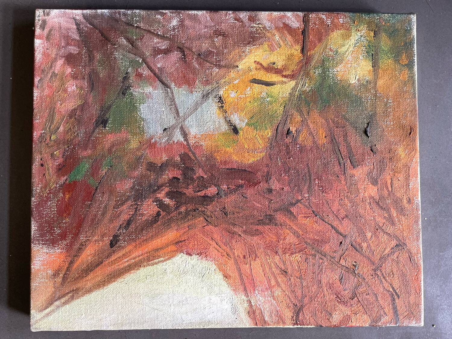 Tableau vintage années 70 paysage jardin art brut