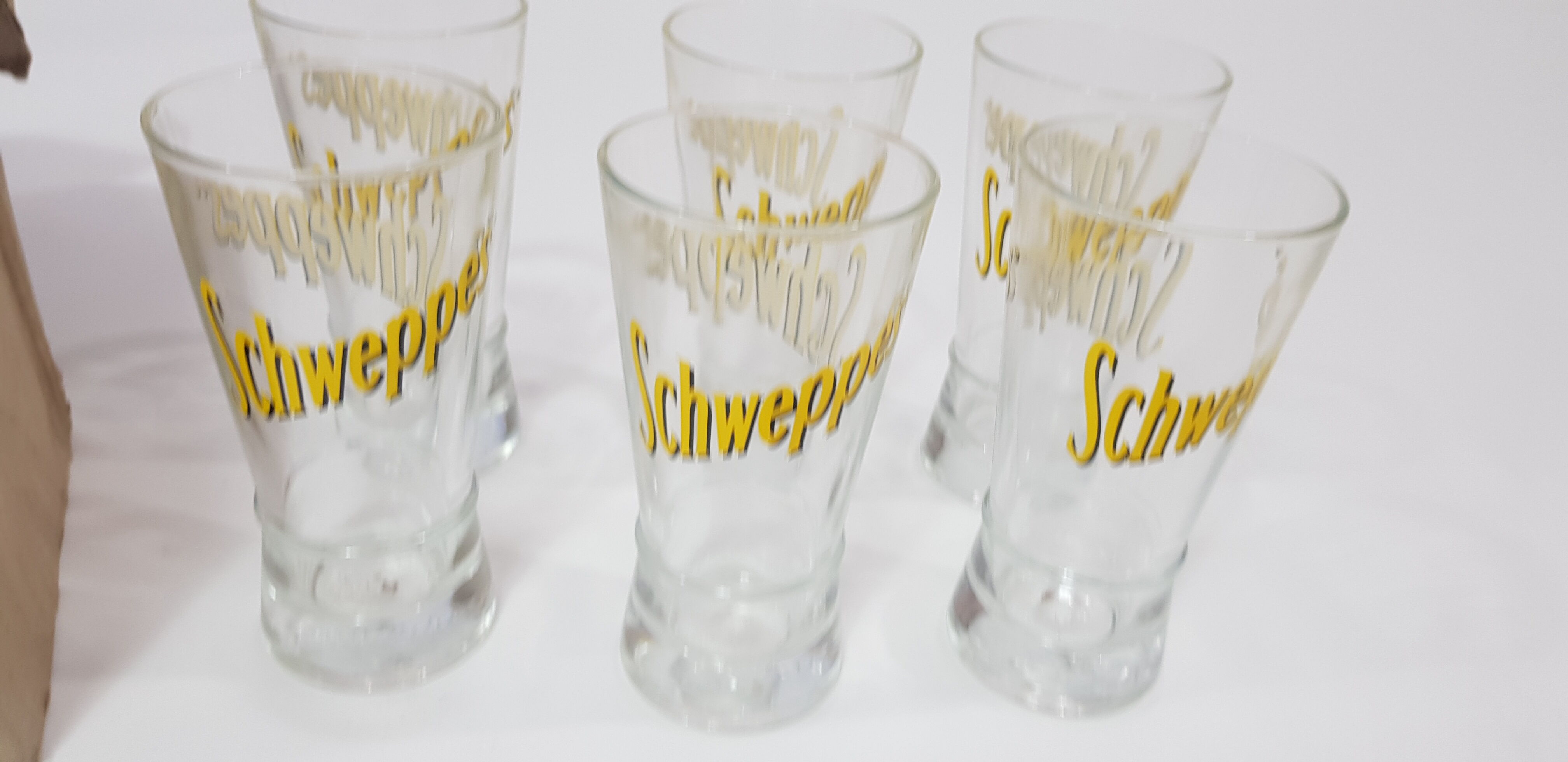 6 Schweppes advertising glasses