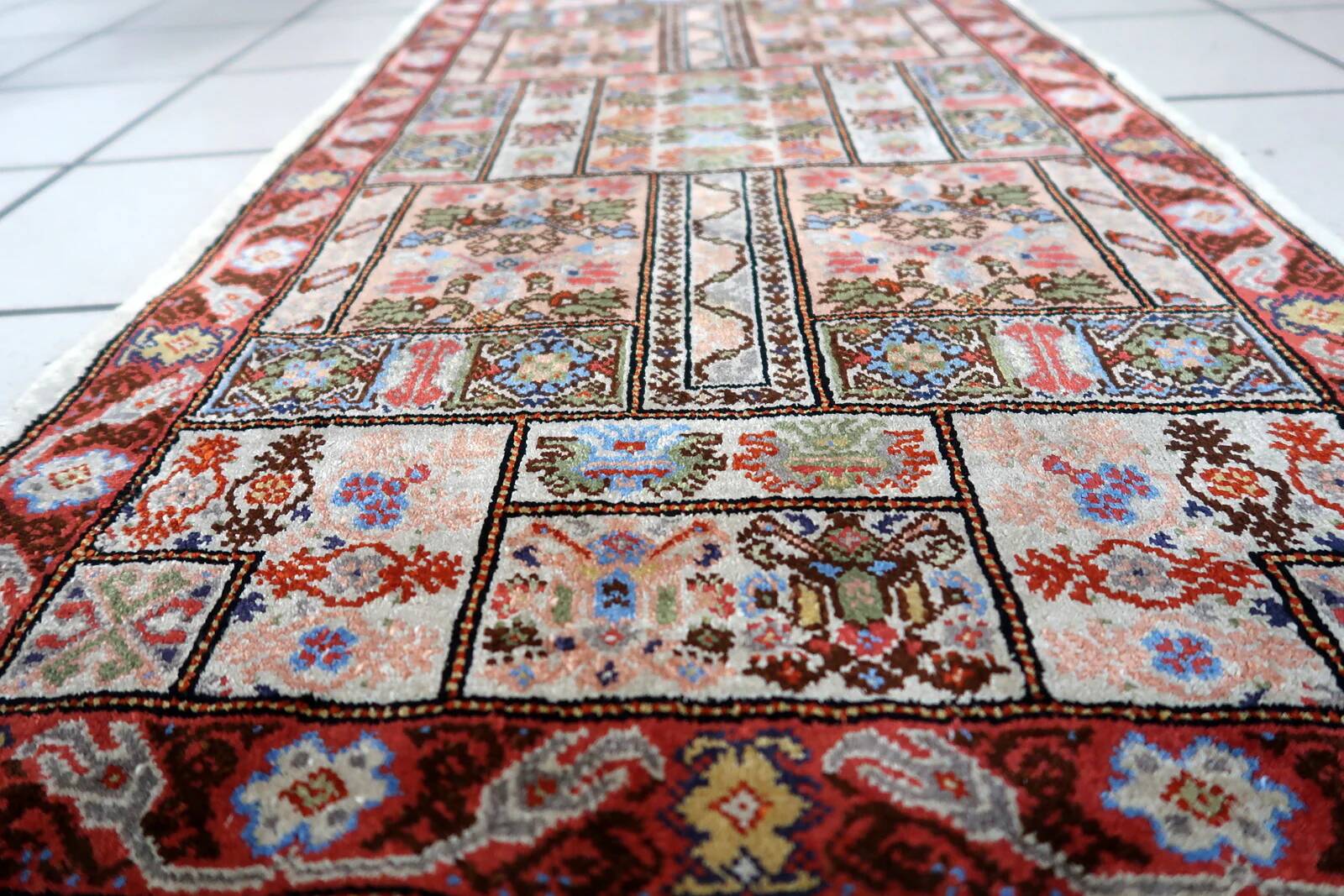 Handmade vintage Tunisian silk rug 51cm x 97cm, 1970s