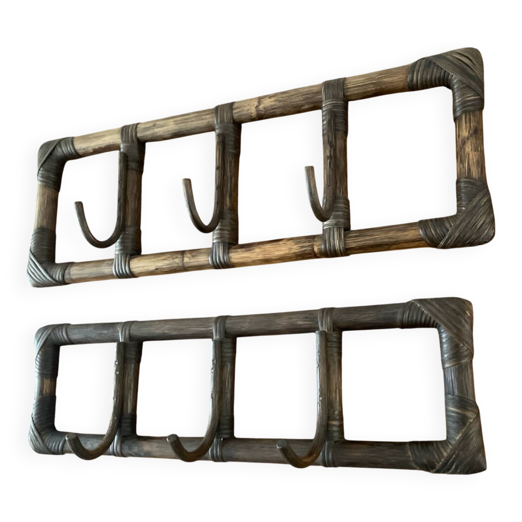 Pair of rattan coat racks from the 60s and 70s
