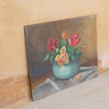 Painting, vintage wood painting Flowers