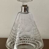 Carafe cristal gravé, col argent, art déco