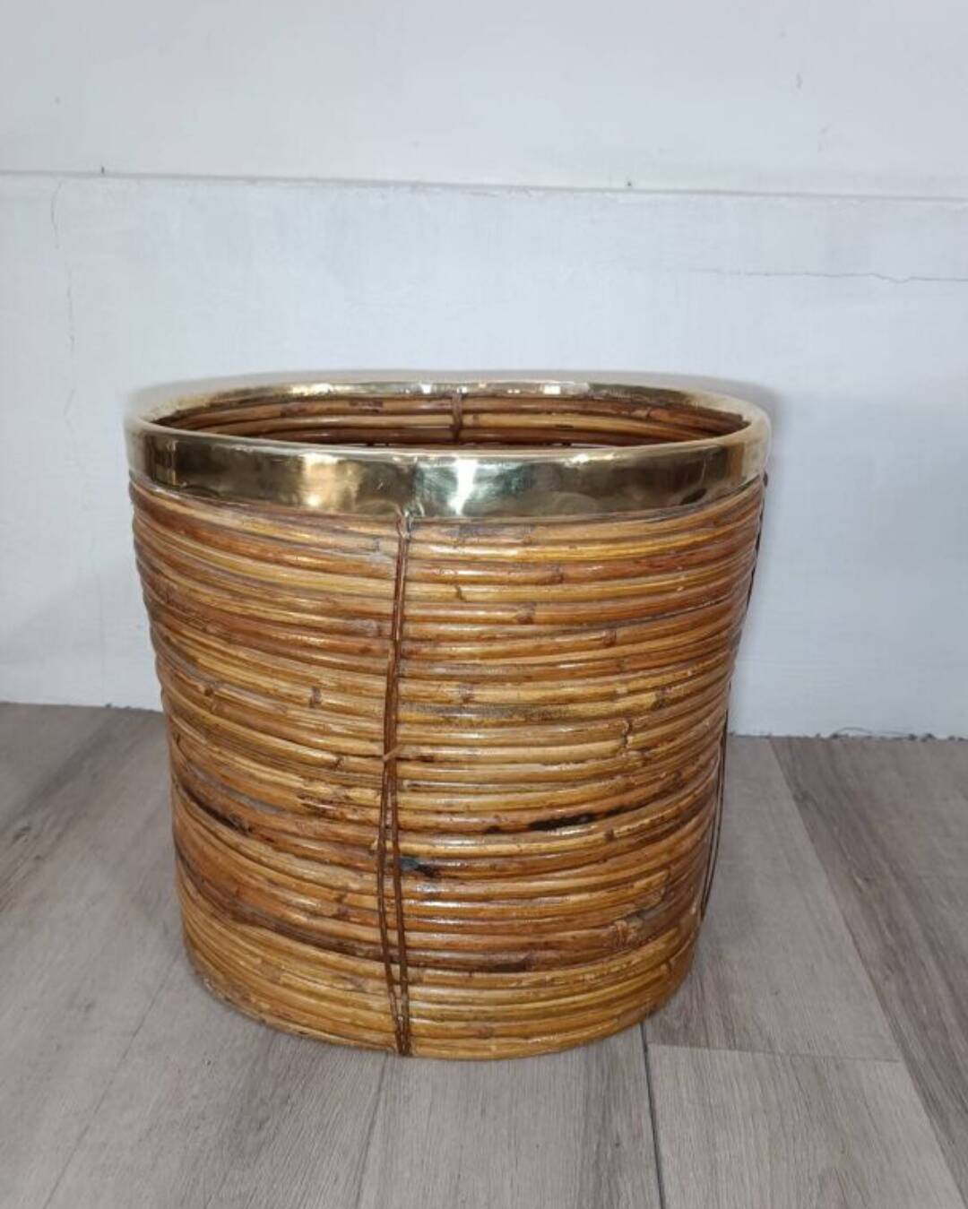 Bamboo and brass plant holder, 1970s