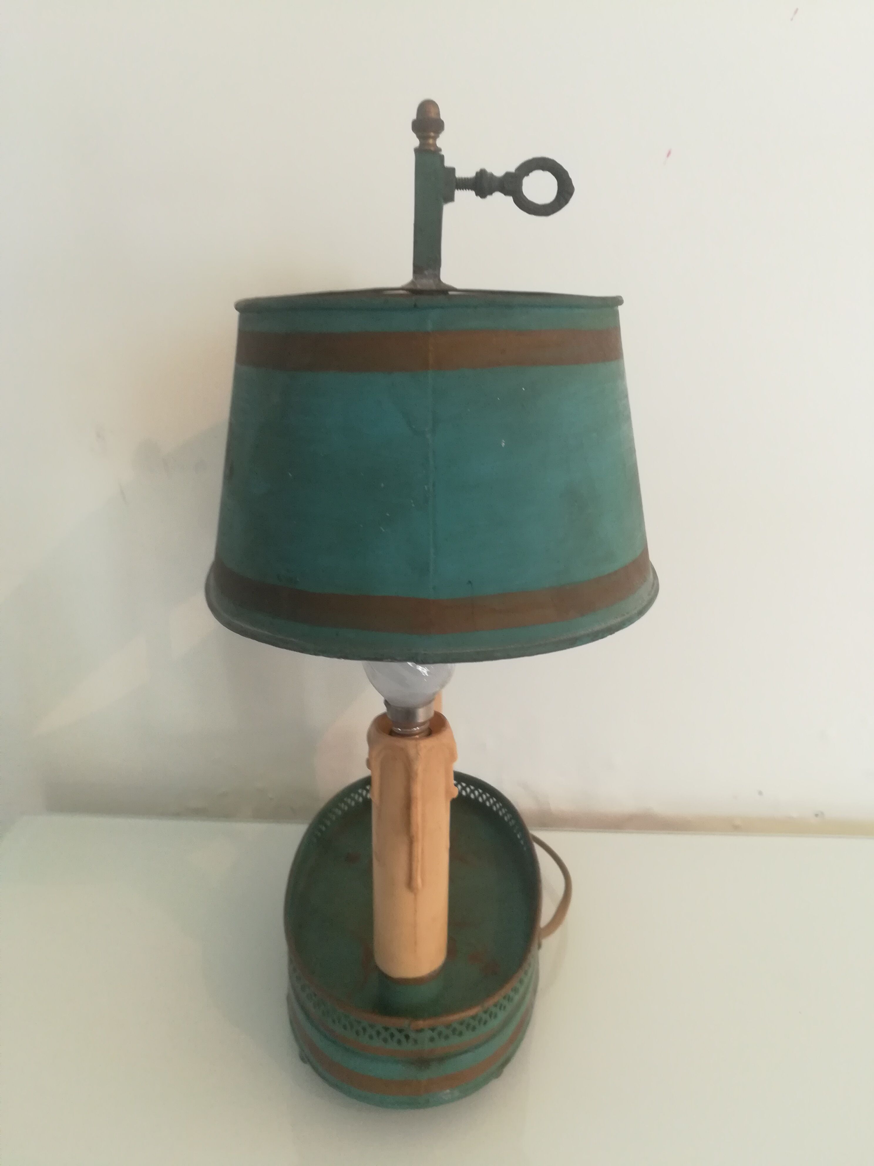 Painted metal hot water bottle lamp